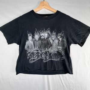 Aerosmith Giant Band Tee Black Cropped Graphic T-Shirt Rock Music Vintage Style